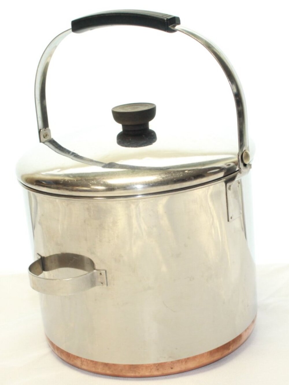 Revere Ware 1801 Vintage 8 QT Locking Bail Handle Copper Bottom Stock Pot W/Lid